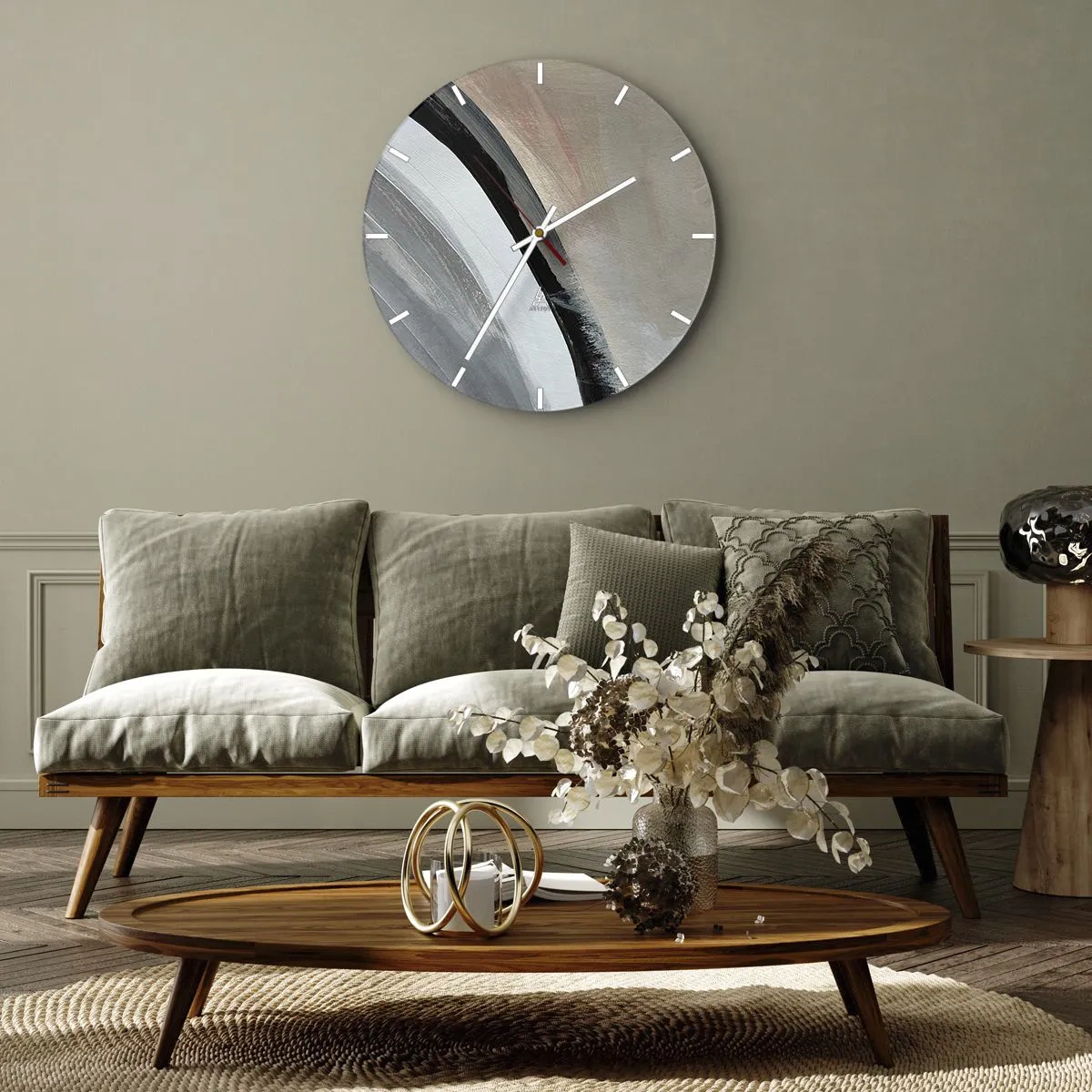 Wall clock - Clock on glass - Composition: Arc of Black and Grey - 40x40 cm