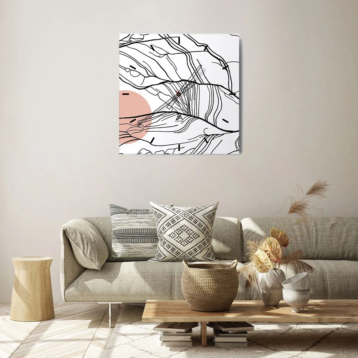 Wall clock - Clock on glass - In a Web of Twigs - 30x30 cm