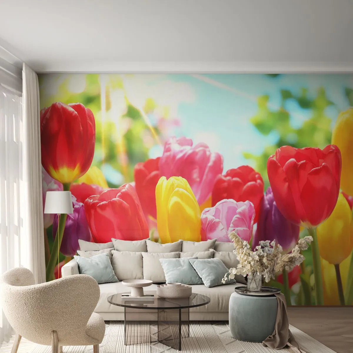 Self-Adhesive Photo Wallpaper Deluxe Sticker - It is Us, Colour of May! - Flowers, Tulips, Garden - 250x175 cm