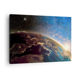 Canvas picture - View of Earth from space at sunrise - 70x50cm - Let's Look at Each Other from a Distance - Modern wall decoration for the living room and bedroom ARTTOR