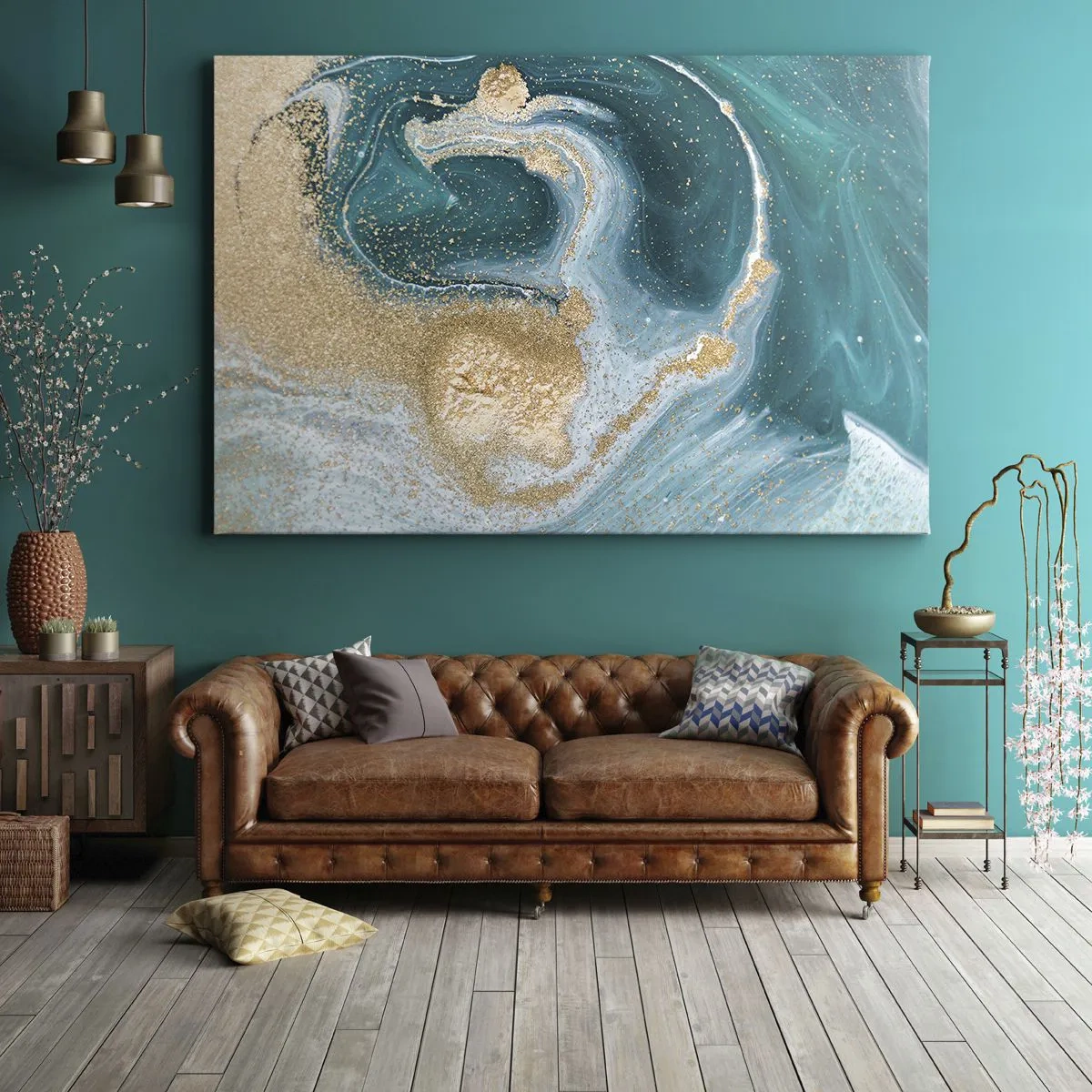 Canvas picture - Swirl of Gold and Turquiose - 120x80 cm
