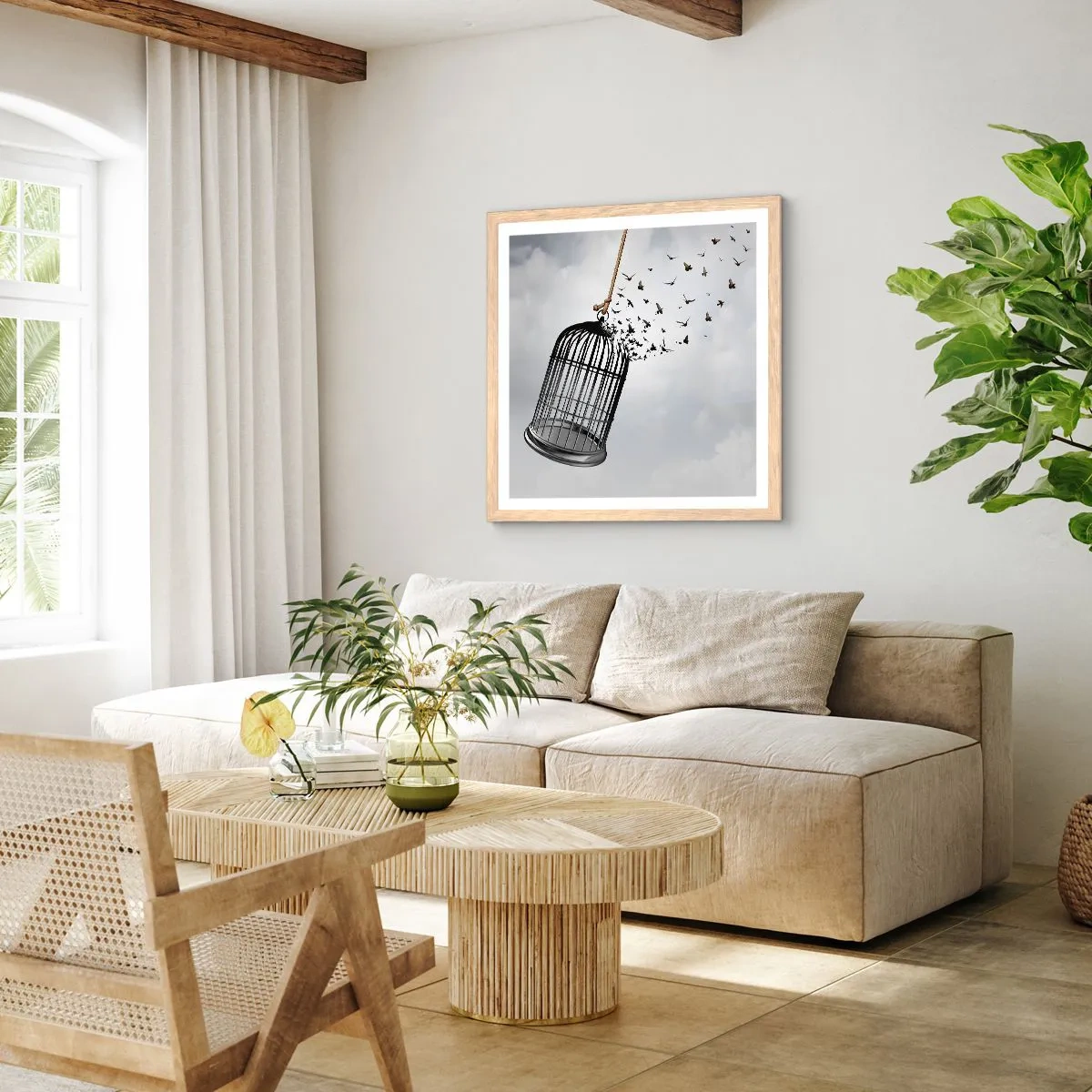 Poster in light oak frame - Faith…Hope…Freedom! - 50x50 cm