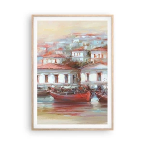 Poster in light oak frame - Happy Town - 70x100 cm