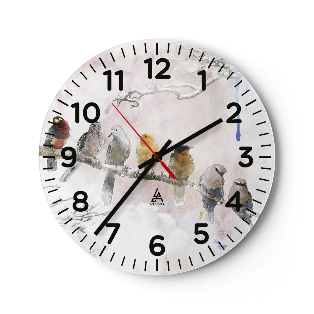 Wall clock - Clock on glass - Winged Encounter - 30x30 cm