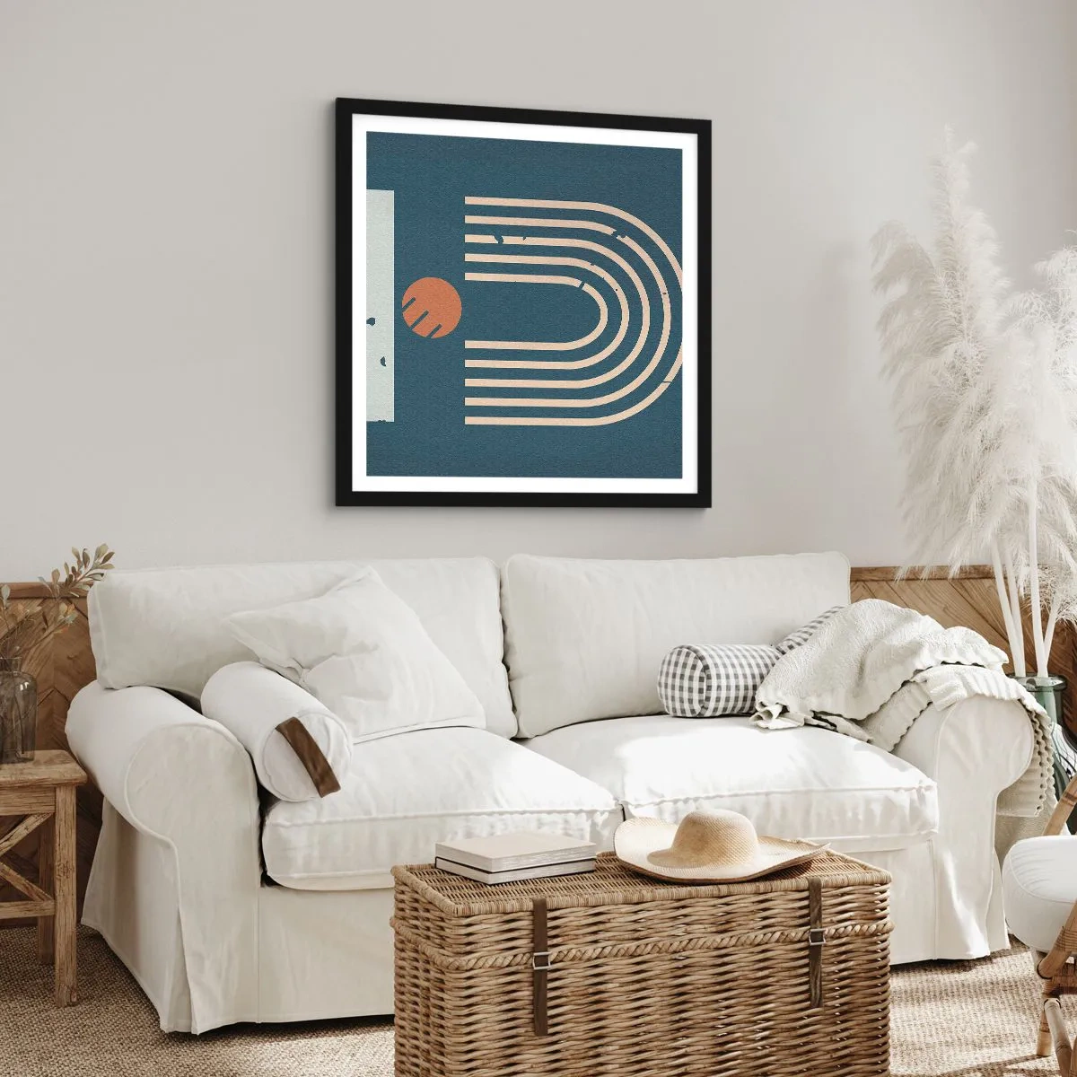 Poster in black frame - Geometry on Navy Blue - 60x60 cm