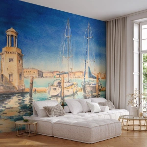 Self-Adhesive Photo Wallpaper Deluxe Sticker - Sunny Lagoon - Harbor, Landscape, Lighthouse - 400x280 cm