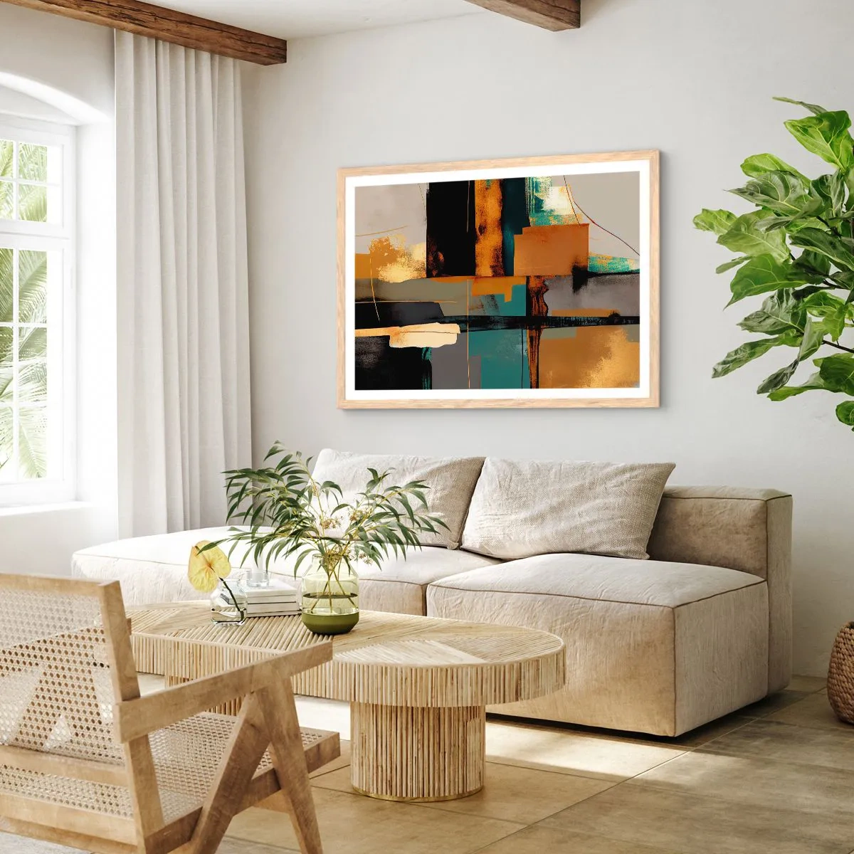 Poster in light oak frame - Abstract - Light and Shadow - 91x61 cm