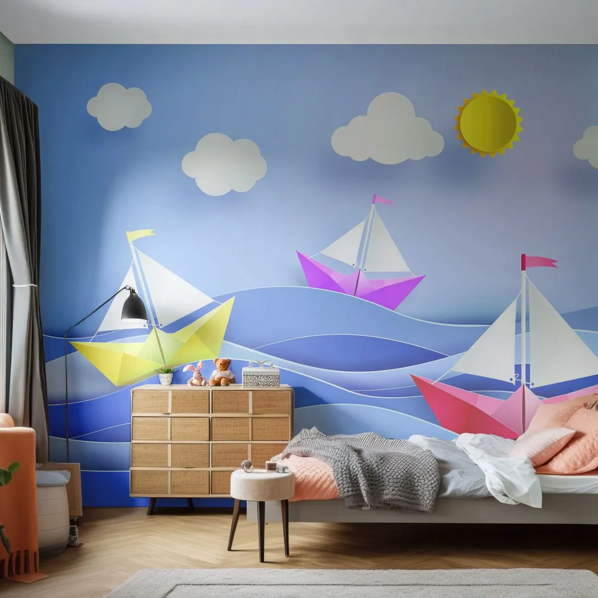 Self-Adhesive Photo Wallpaper Deluxe Sticker - Rocking the Waves - For children, Nautical, Łódź - 300x210 cm