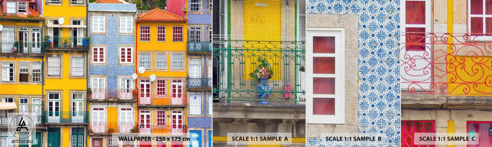 Photo Wallpaper Sample Premium Canvas - Colours of Old Town - City, Porto, Architecture - 100x30 cm