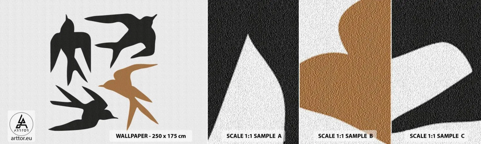 Photo Wallpaper Sample Self-Adhesive Deluxe Sticker - Swallows at Play - Boho, Birds, Minimalism - 100x30 cm