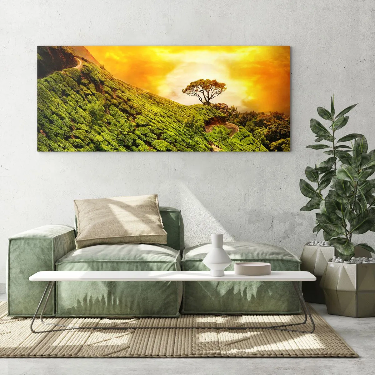Glass picture - Winding Path, Green Slope - 100x40 cm
