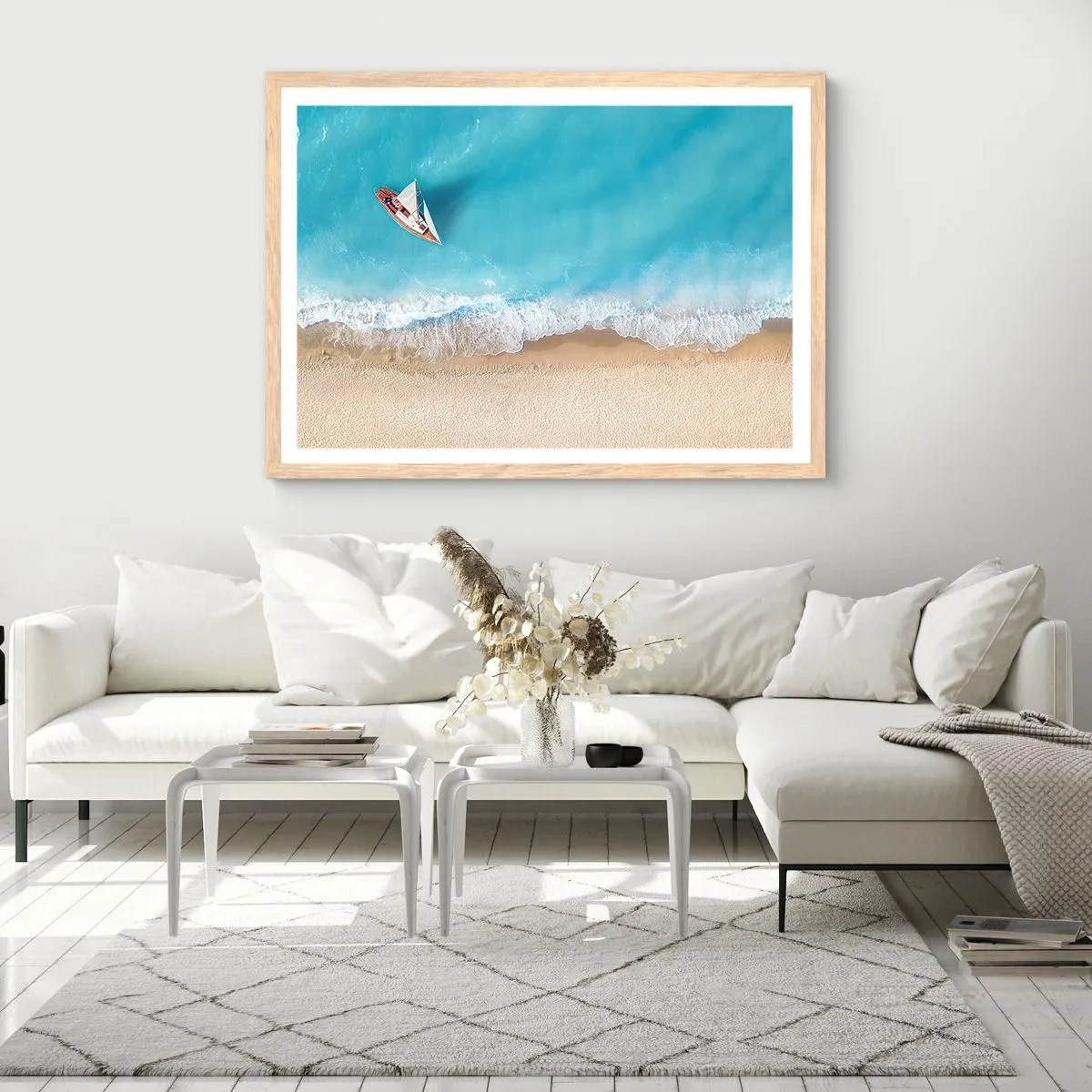 Poster in light oak frame - On the Border of Blue and Gold - 70x50 cm