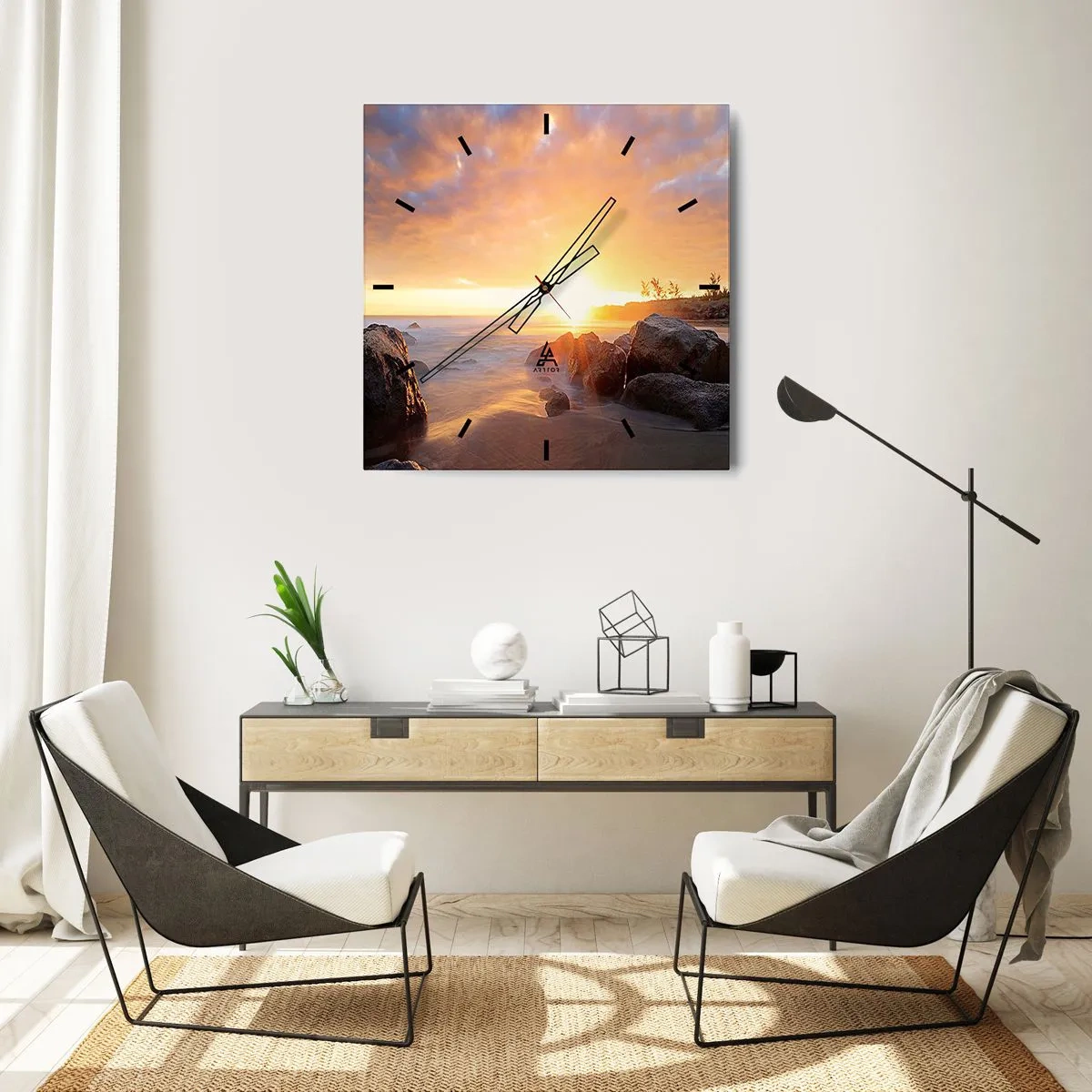 Wall clock - Clock on glass - Shiny Breeze of the Evening - 30x30 cm