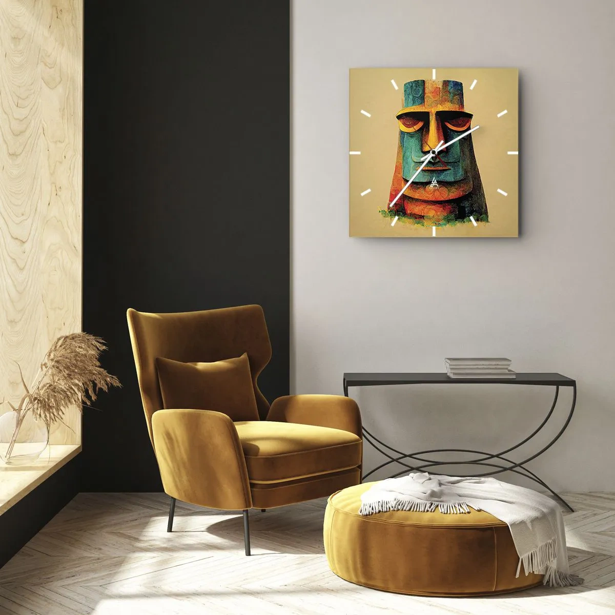 Wall clock - Clock on glass - Statuesque but Friendly - 30x30 cm