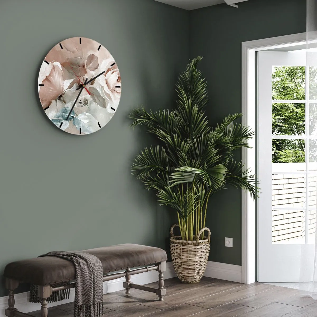 Wall clock - Clock on glass - Delicate flowers in pastel shades on a light background - 30x30cm - Spirit of Romaticism - Modern wall decoration for the living room, kitchen, and bedroom ARTTOR