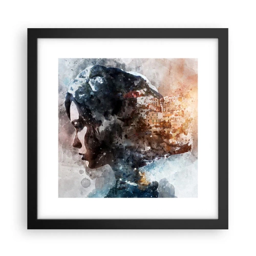 Poster in black frame - Tale about a Girl with a City in the Background - 30x30 cm