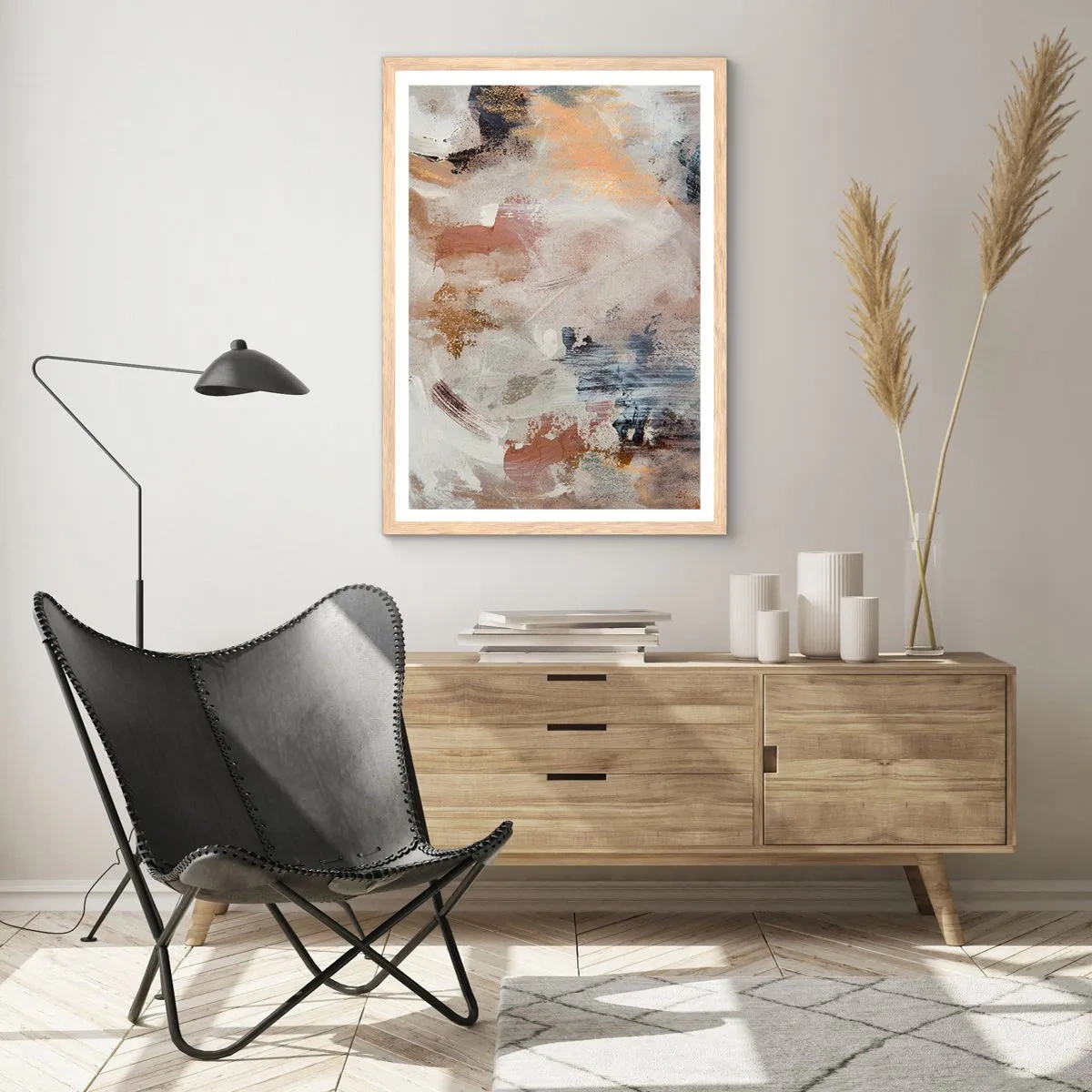 Poster in light oak frame - Foggy Abstract - 70x100 cm