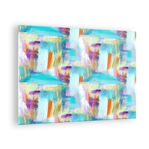 Glass picture - Colorful abstraction with brushstrokes in pastel and vibrant colors. - 70x50cm - Cheerfully Interwoven - Modern wall decoration for the living room and bedroom ARTTOR