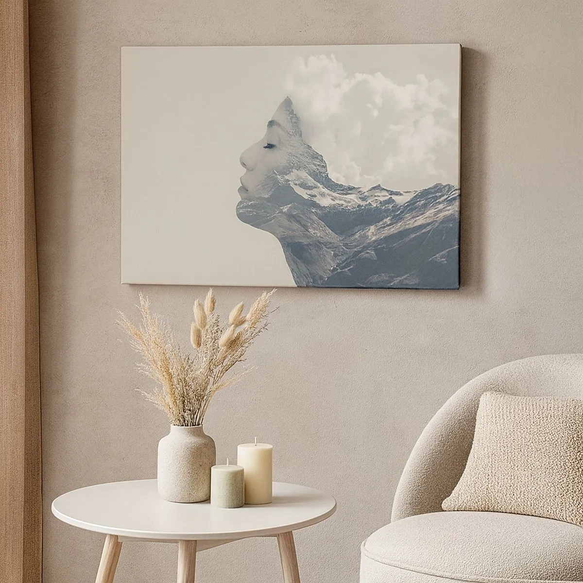 Canvas picture - Silhouette of a woman with a mountain landscape in the background - 70x50cm - Beauty of Elements - Modern wall decoration for the living room and bedroom ARTTOR