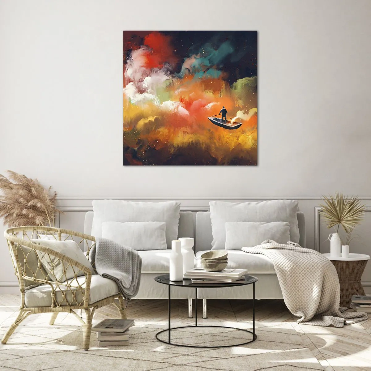 Glass picture - Through the Galaxy in a Boat - 40x40 cm