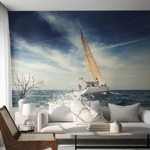 Photo Wallpaper Premium Sand - They Won't Catch Us - Sailboat, Ocean, Sailing Yacht - 400x280 cm