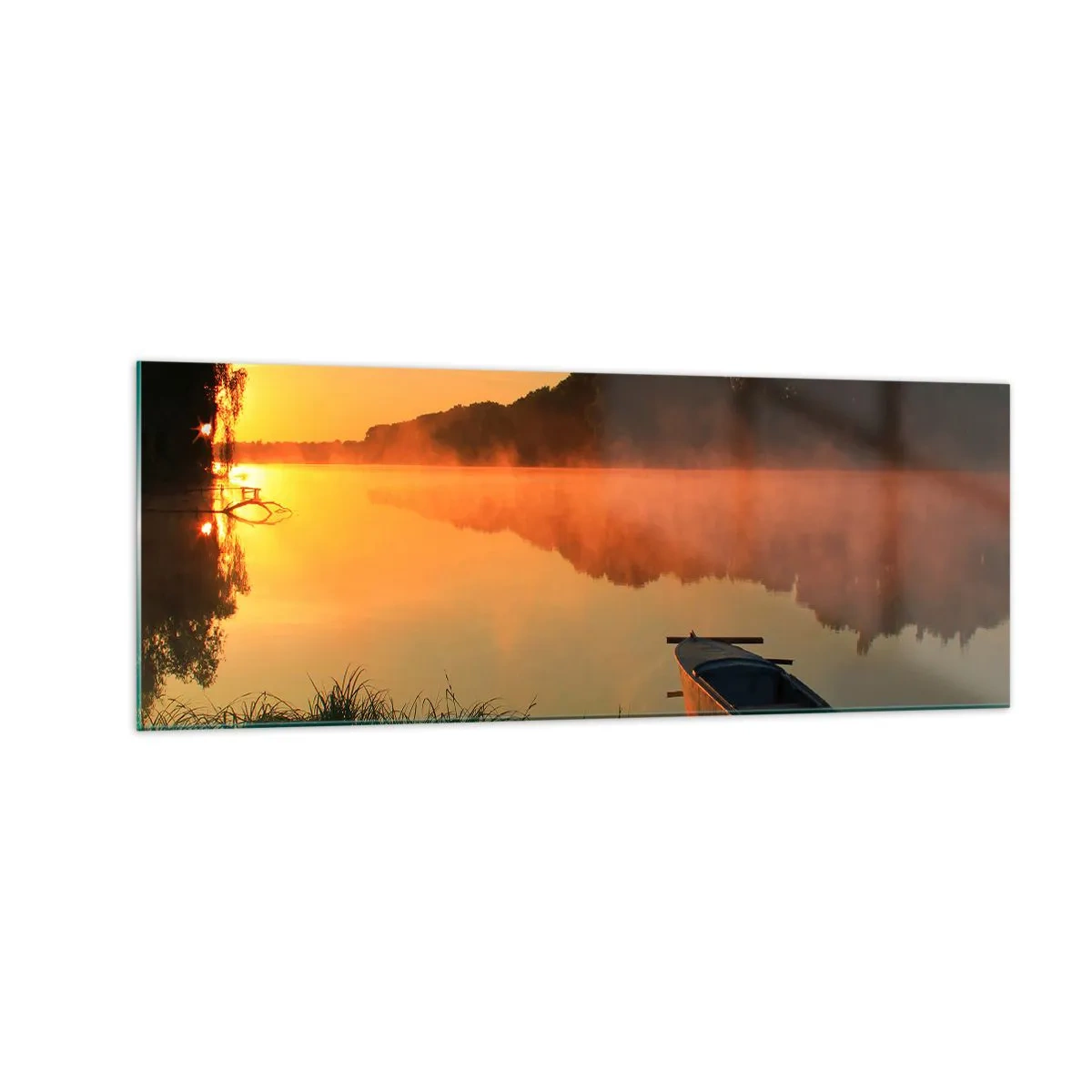 Glass picture - Sunrise by a Mirror-like Water - 140x50 cm