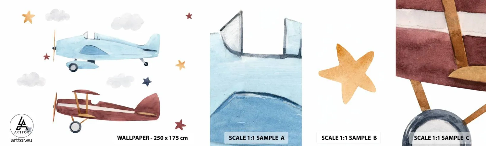 Photo Wallpaper Sample Standard Eco - Mr Pilot We Are Waiting! - Airplanes, Retro, Children's - 100x30 cm