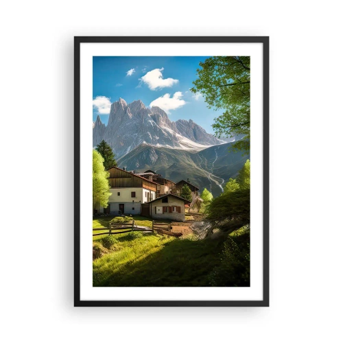 Poster in black frame - A mountain village at the foot of majestic peaks - 50x70cm - Alpine Idyll - Modern wall decoration for the living room and bedroom ARTTOR