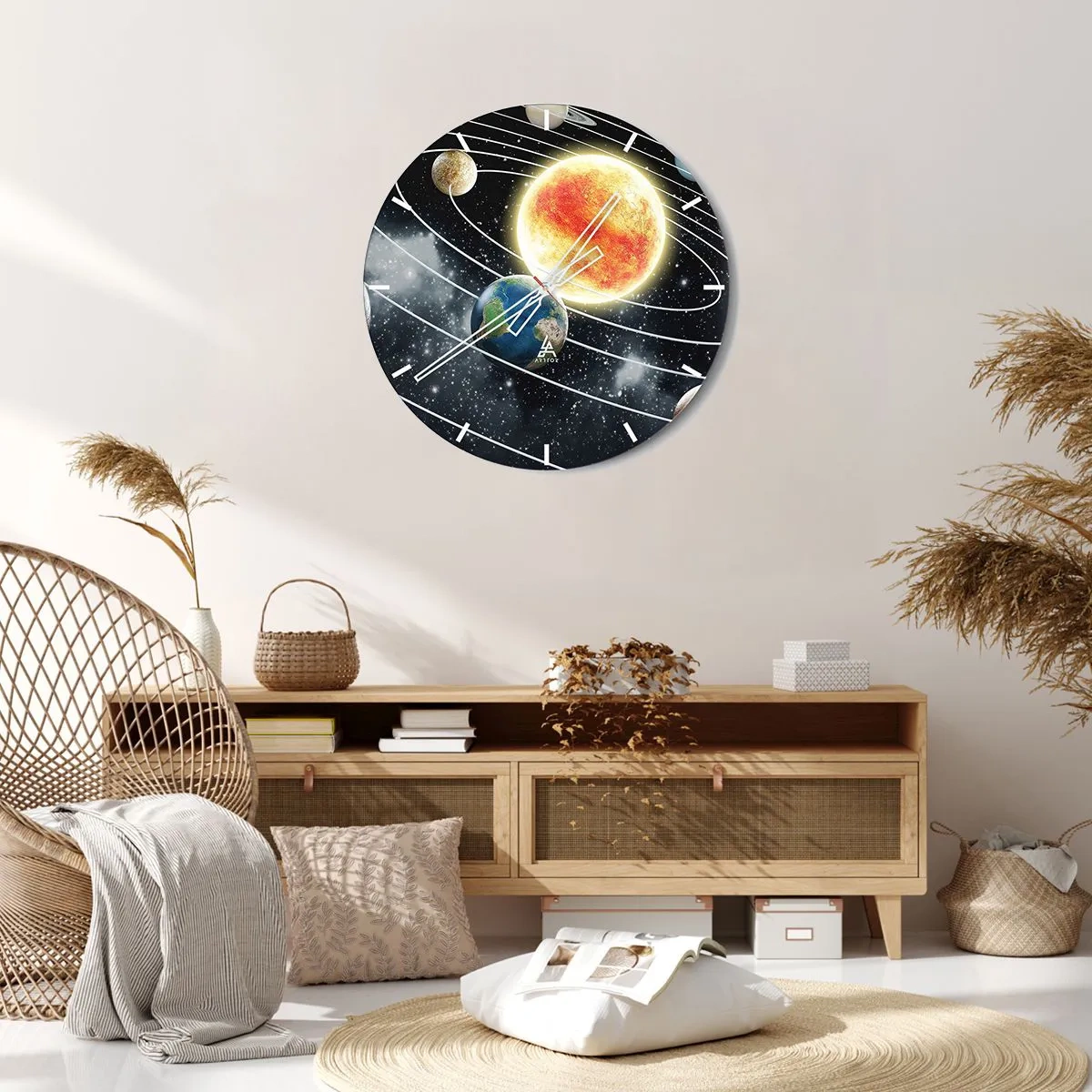 Wall clock - Clock on glass - Space Dance - 30x30 cm
