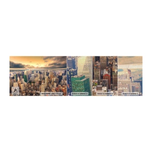Photo Wallpaper Sample Premium Canvas - Metropolis in Gold - City, New York, Architecture - 100x30 cm