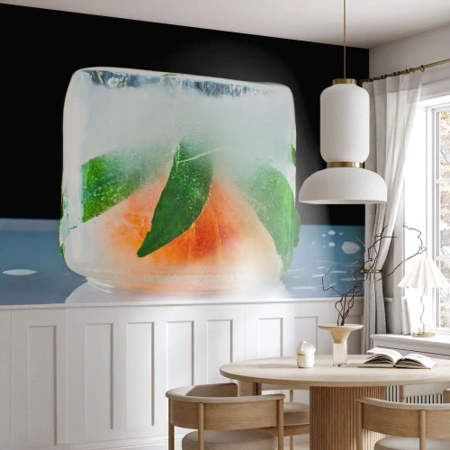 Photo Wallpaper Premium Sand - Freshness and Coolness - Ice Cube, Orange, Mint Leaf - 250x175 cm