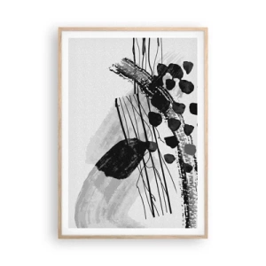 Poster in light oak frame - Black and White Organic Abstraction - 70x100 cm