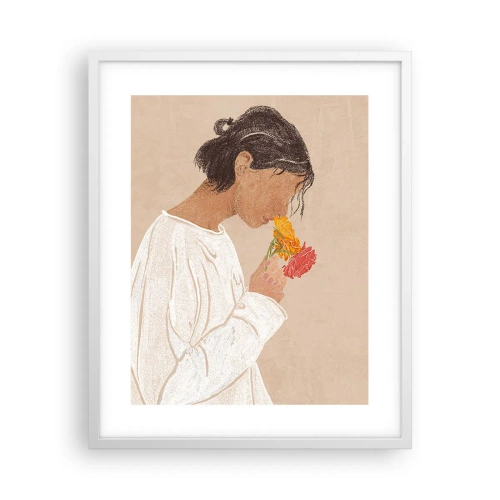 Poster in white frmae - Girl and Flowers - 40x50 cm