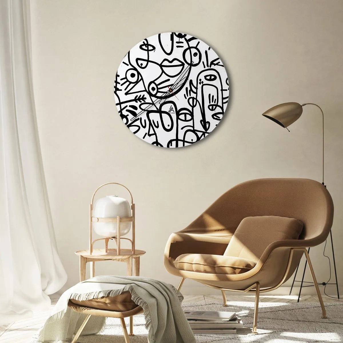 Wall clock - Clock on glass - Faces and Mirages - 30x30 cm