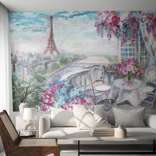 Photo Wallpaper Standard Eco - Romantic view of the Eiffel Tower from the balcony - 100x70cm - Come Visit in May - Modern wall decoration for the living room and bedroom ARTTOR