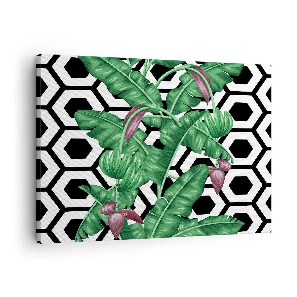 Canvas picture - Tropical leaves on a geometric background - 70x50cm - Symmetrical Composition of Nature - Modern wall decoration for the living room and bedroom ARTTOR