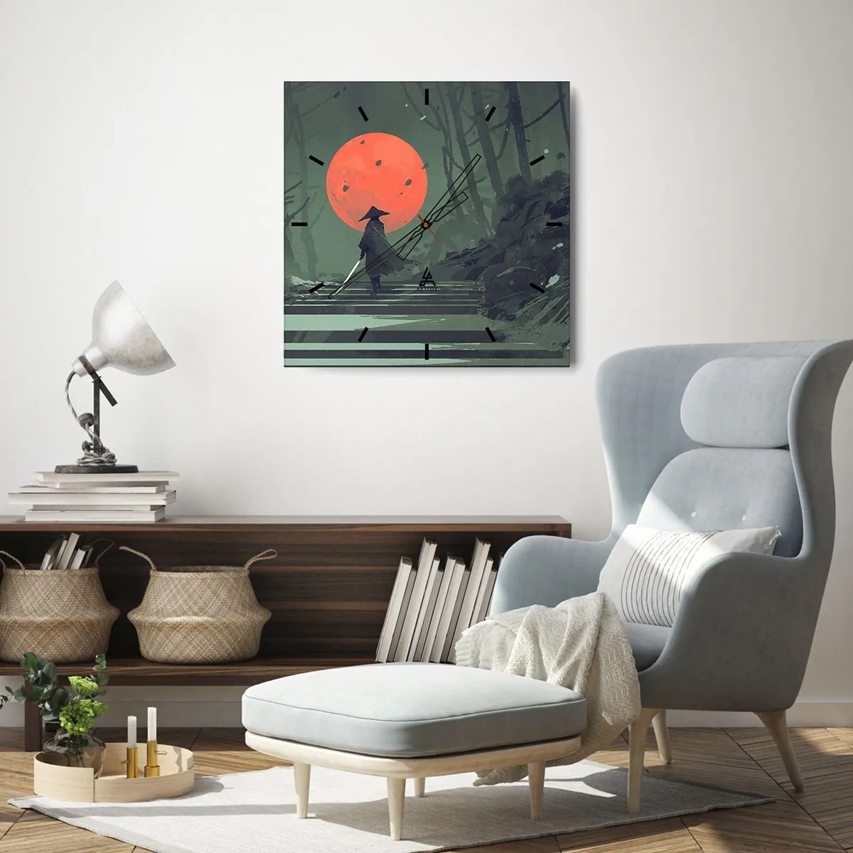 Wall clock - Clock on glass - Red Moon Warrior - 40x40 cm