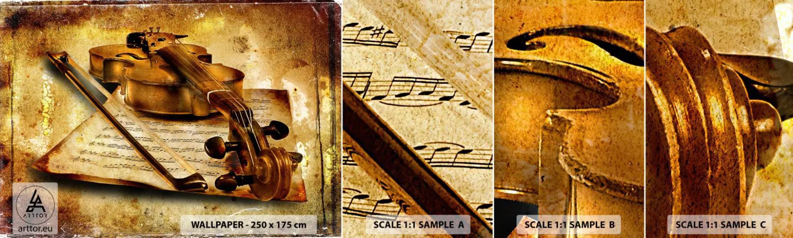 Photo Wallpaper Sample Standard Eco - Virtuoso Wanted - Violin, Music, Music Notes - 100x30 cm