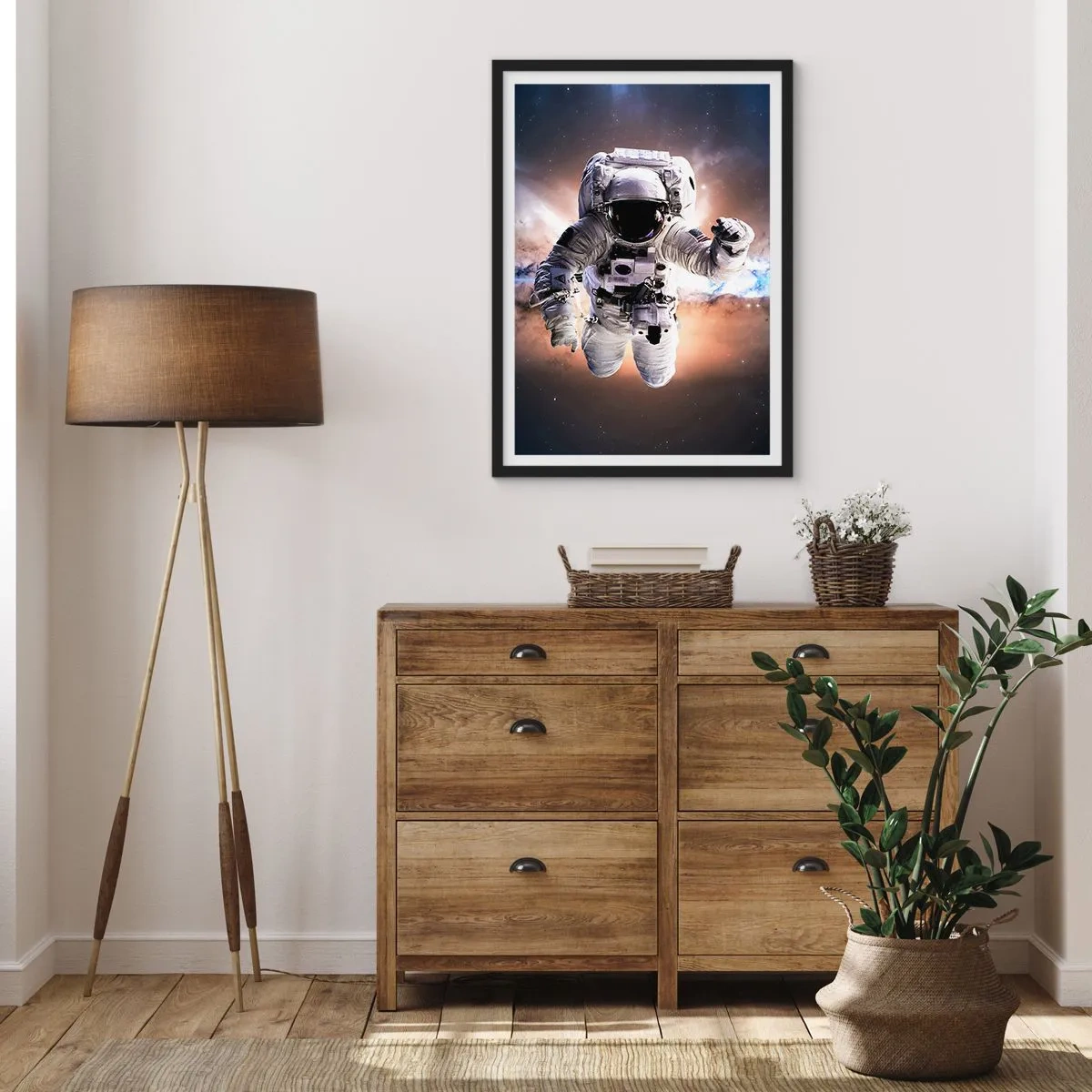 Poster in black frame - Astronaut in space - 50x70cm - Greetings from Space - Modern wall decoration for the living room and bedroom ARTTOR