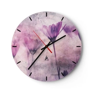 Wall clock - Clock on glass - Delicate purple flowers on a pastel background - 30x30cm - Dream of Flowers - Modern wall decoration for the living room, kitchen, and bedroom ARTTOR