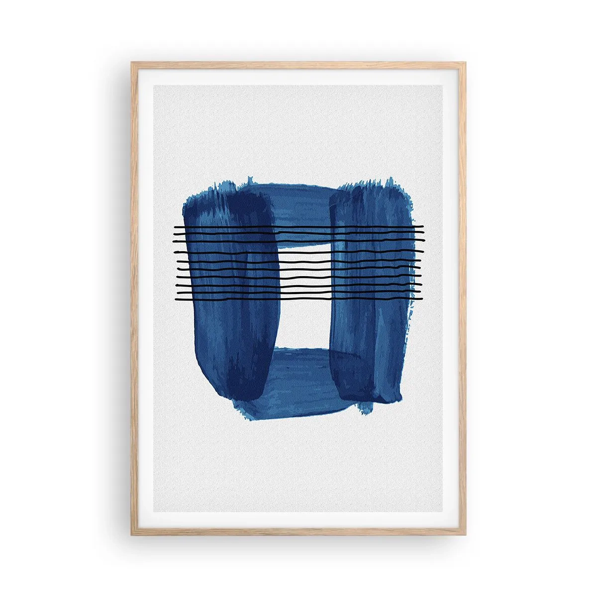 Poster in light oak frame - Blue and Black Composition - 70x100 cm