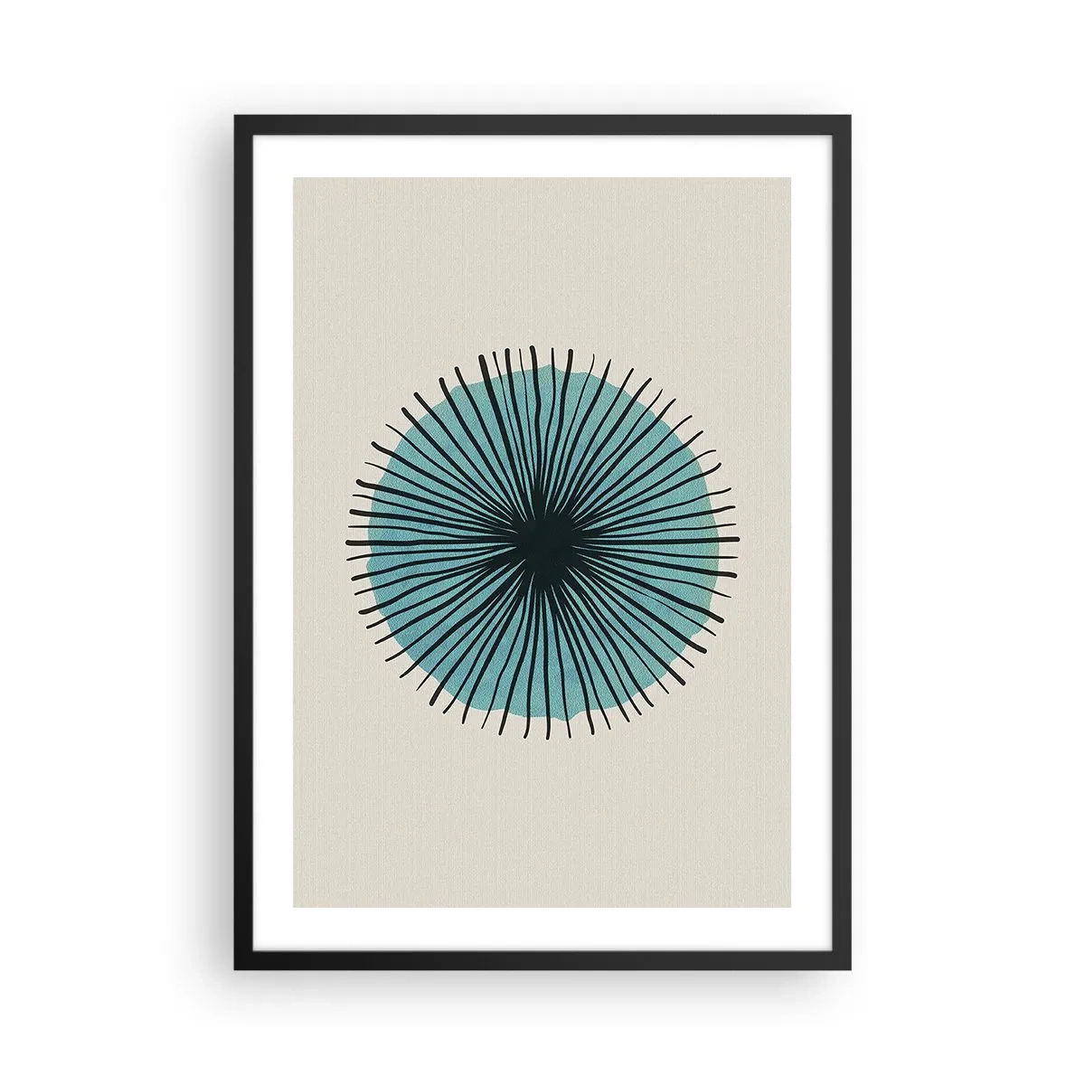 Poster in black frame - Geometric pattern in the form of a radial circle - 50x70cm - Rays on Blue - Modern wall decoration for the living room and bedroom ARTTOR