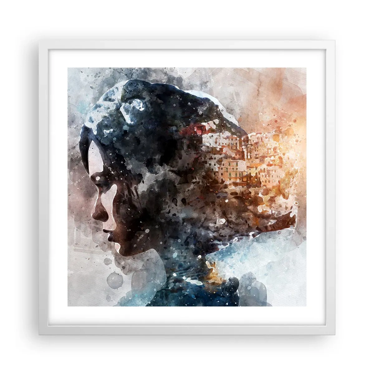 Poster in white frmae - Tale about a Girl with a City in the Background - 50x50 cm