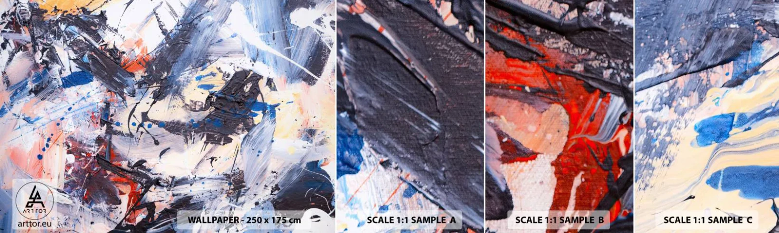 Photo Wallpaper Sample Self-Adhesive Deluxe Sticker - Crazy Dance of Abstraction - Abstraction, Piece, Painting - 100x30 cm