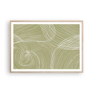 Poster in light oak frame - Intricate Abstract in White - 100x70 cm