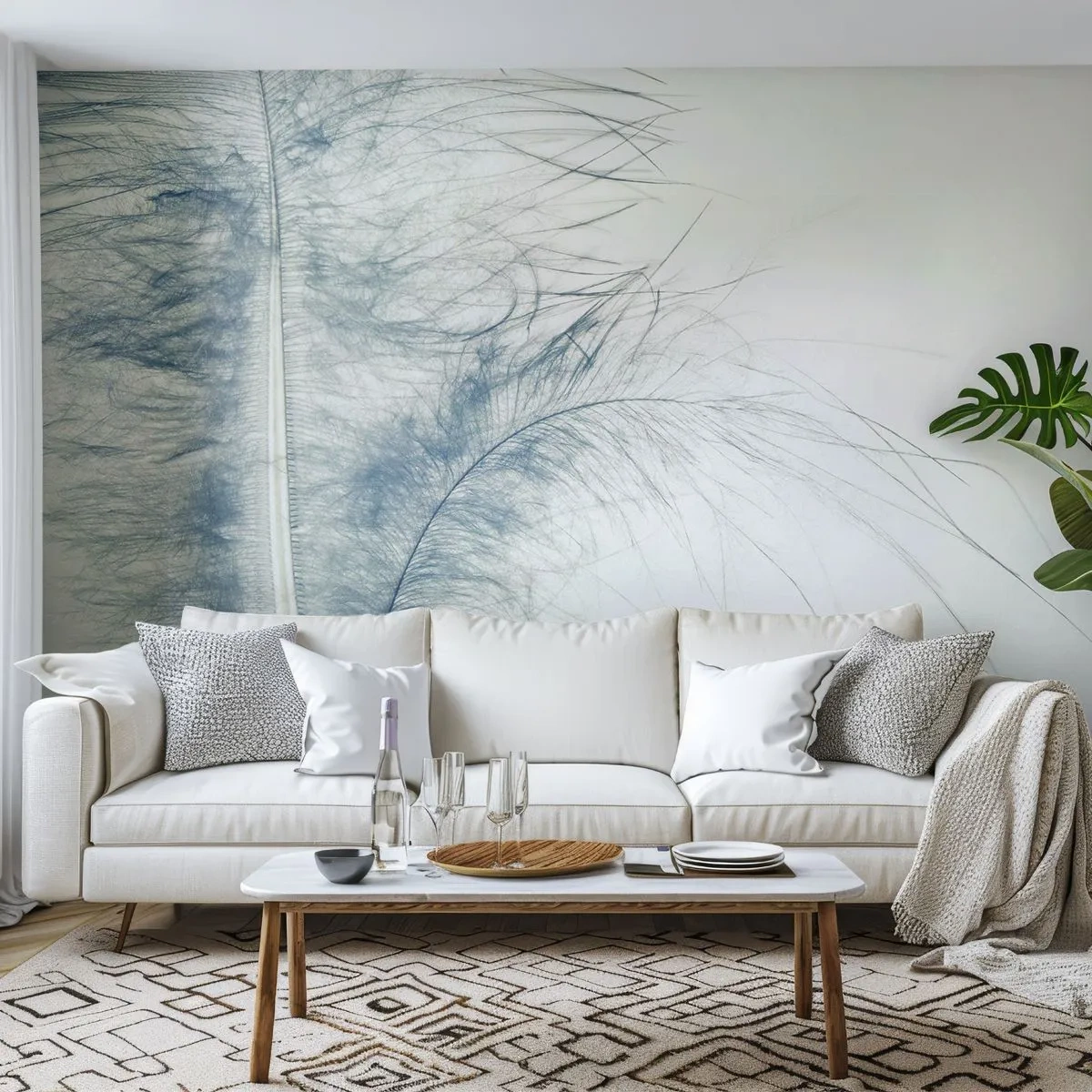 Photo Wallpaper Premium Sand - Whisper of Nature - Feathers, Delicate, Minimalistic - 100x70 cm