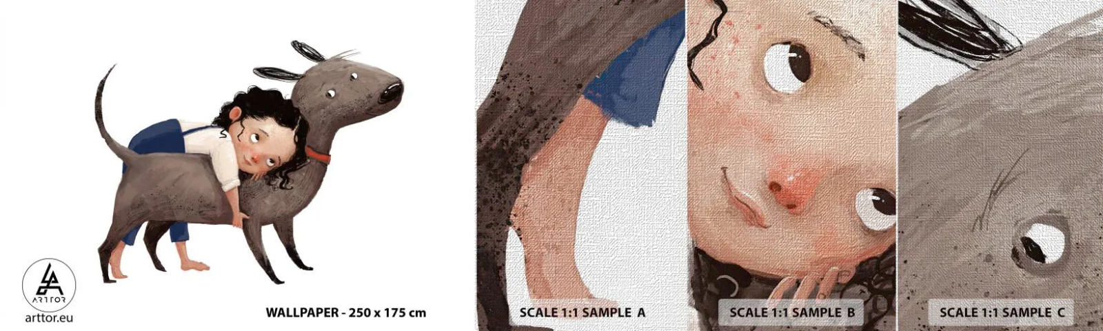 Photo Wallpaper Sample Premium Canvas - Best Friends - For children, Dog, Girl - 100x30 cm