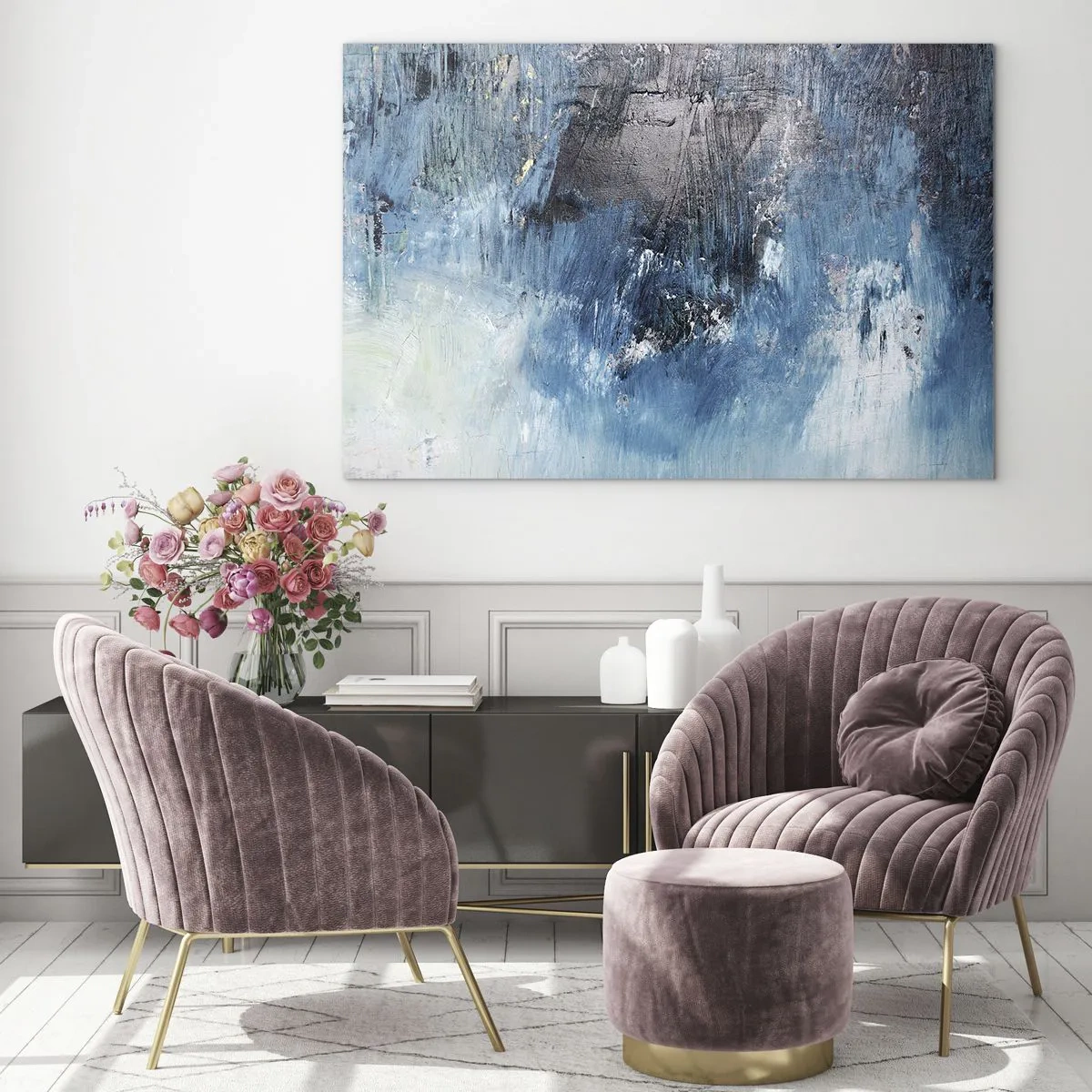 Glass picture - Abstract composition in shades of blue - 70x50cm - Blue Rhapsody - Modern wall decoration for the living room and bedroom ARTTOR