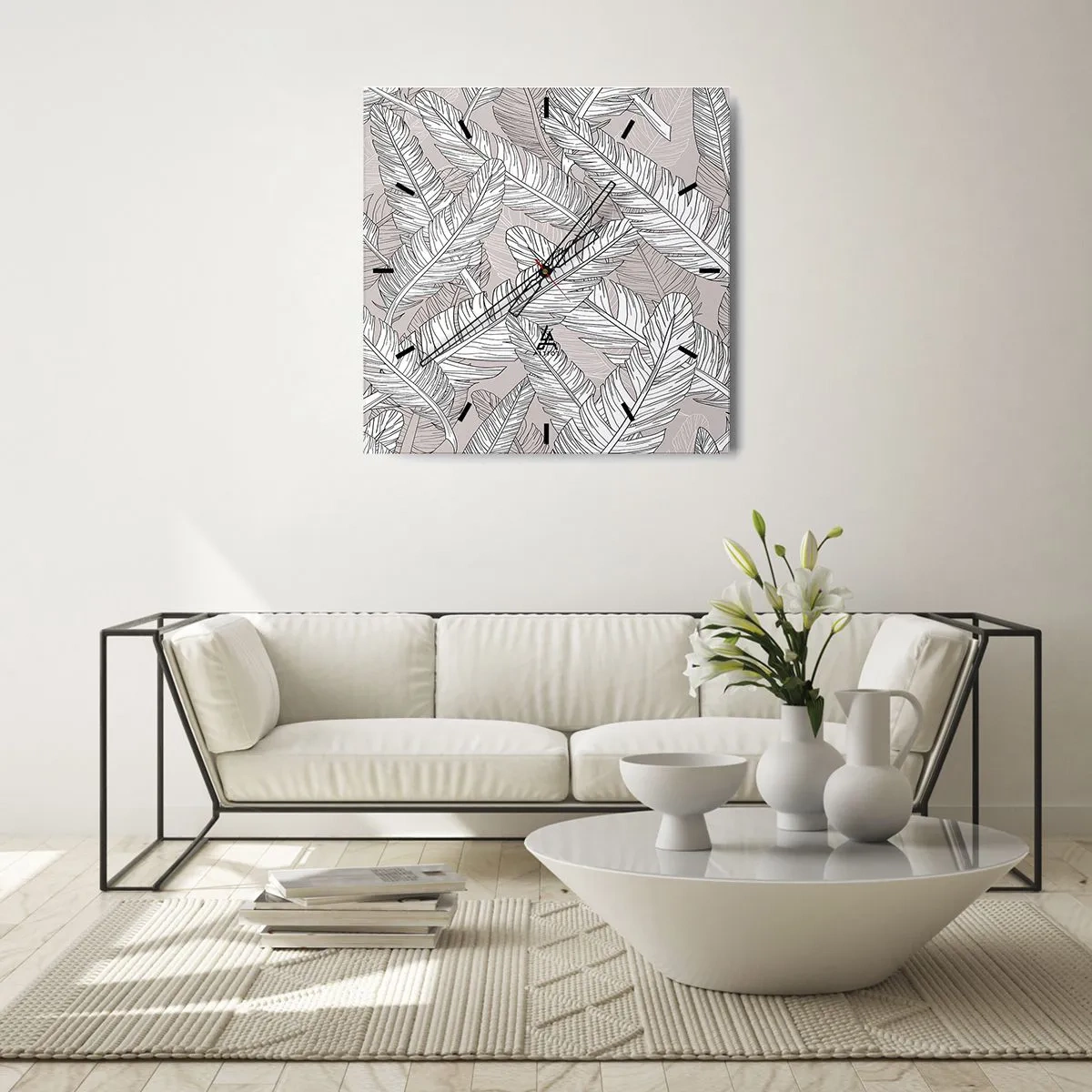 Wall clock - Clock on glass - Storm of Feathers - 30x30 cm