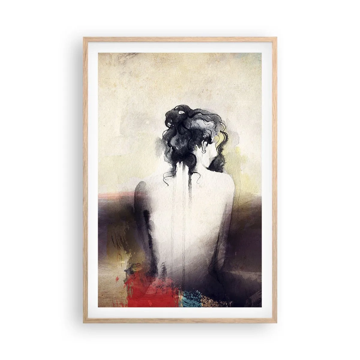Poster in light oak frame - Gentle Lines, Oval Shapes - 61x91 cm
